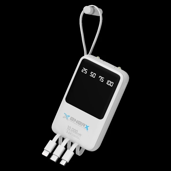 eNeRX Powerbank 10000 mAh 2.0 Amper Dahili Kablolu ENR-P10DC Beyaz - 3