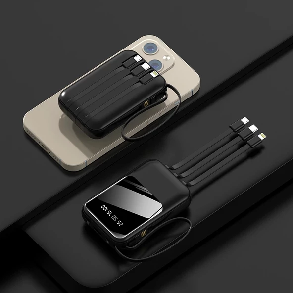 eNeRX Powerbank 10000 mAh 2.0 Amper Dahili Kablolu ENR-P10DC Beyaz - 8