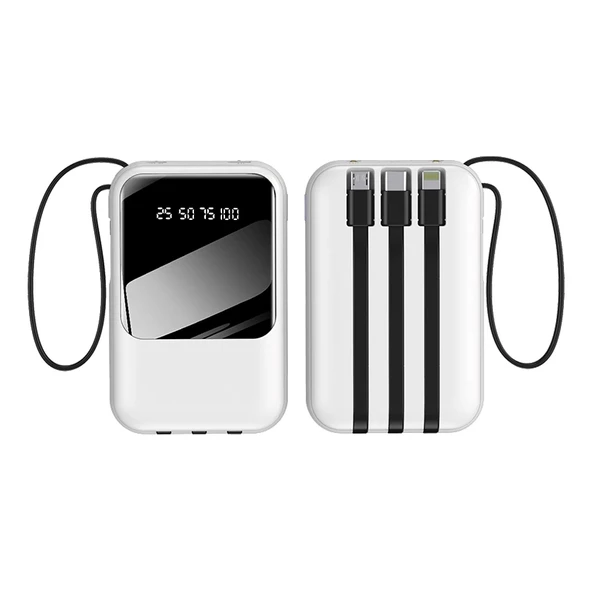eNeRX 10000 mAh 2.0 Amper Powerbank Beyaz Dahili Kablolu ENR-P10D - 4