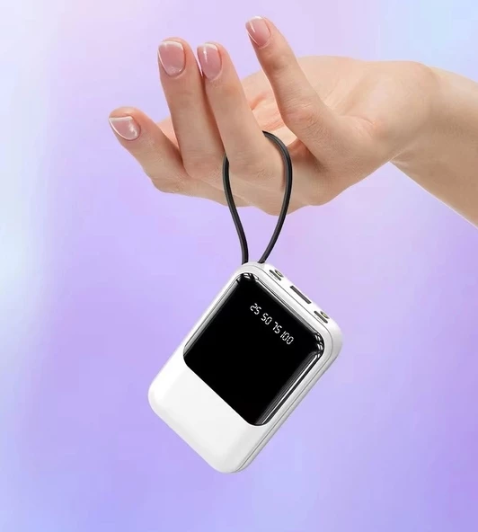 eNeRX 10000 mAh 2.0 Amper Powerbank Beyaz Dahili Kablolu ENR-P10D - 2