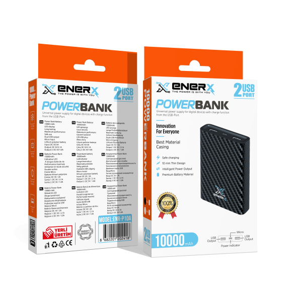 eNeRX Powerbank 10000 mAh 1.0 Amper Siyah ENR-P10A