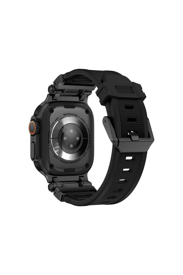 Apple Watch 7 45mm Uyumlu Fuchsia KRD-1101 Titanyum Metal Başlıklı Silikon Kordon - Resim 2