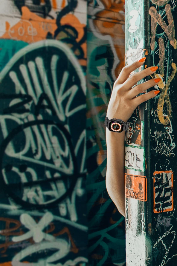 Apple Watch 7 45mm Uyumlu Fuchsia KRD-1101 Titanyum Metal Başlıklı Silikon Kordon - Resim 3