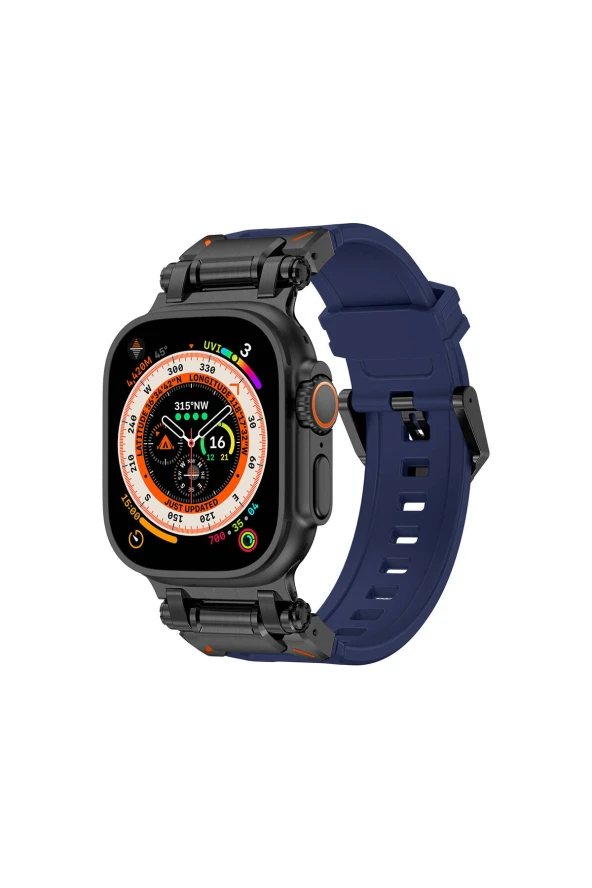 Apple Watch 7 45mm Uyumlu Fuchsia KRD-1101 Titanyum Metal Başlıklı Silikon Kordon - Resim 8