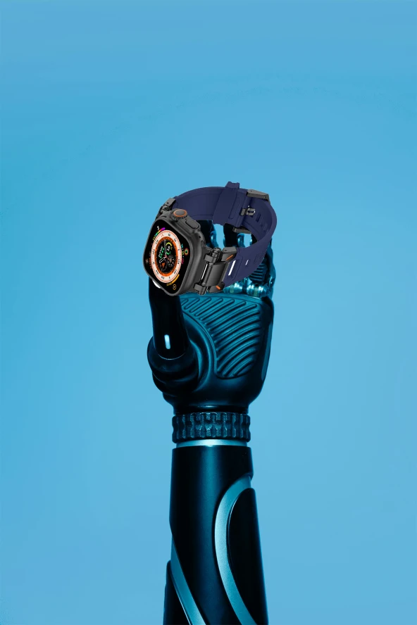 Apple Watch 7 45mm Uyumlu Fuchsia KRD-1101 Titanyum Metal Başlıklı Silikon Kordon - Resim 11