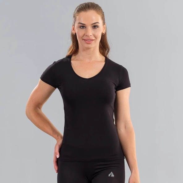 ÖDÜL 5235C-3 KADIN V YAKA PAMUKLU ATLET SİYAH 3 LÜ