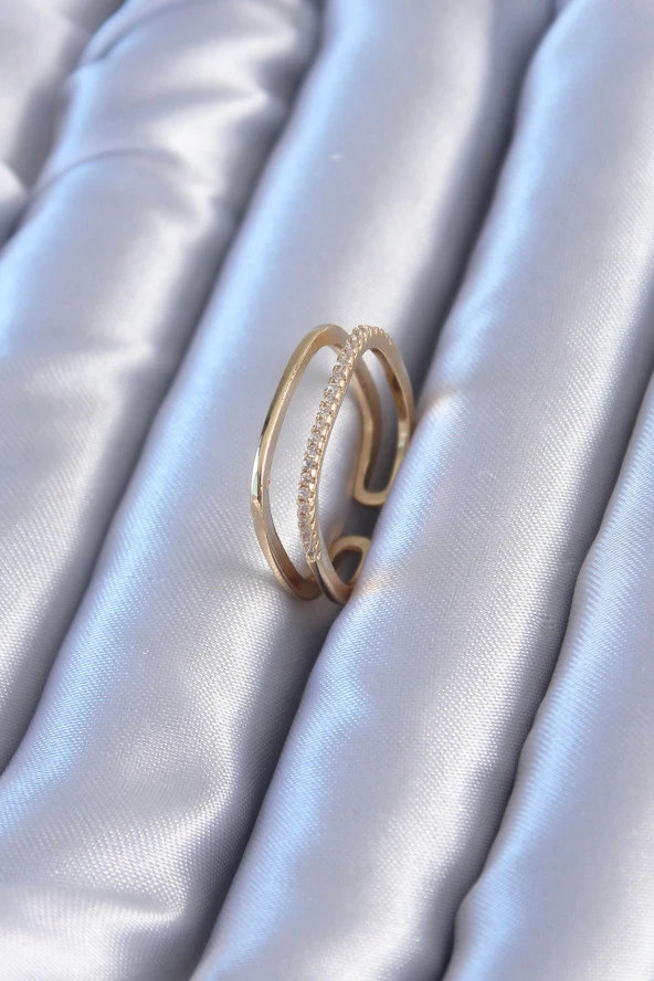 Zarif Model 2'li Gold Renk Pirinç Kadın Yüzük - TJ-BYK2782 ürün görseli 1