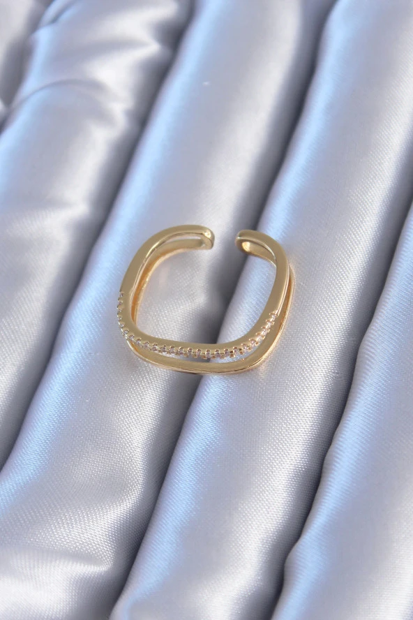 Zarif Model 2'li Gold Renk Pirinç Kadın Yüzük - TJ-BYK2782 - Resim 2