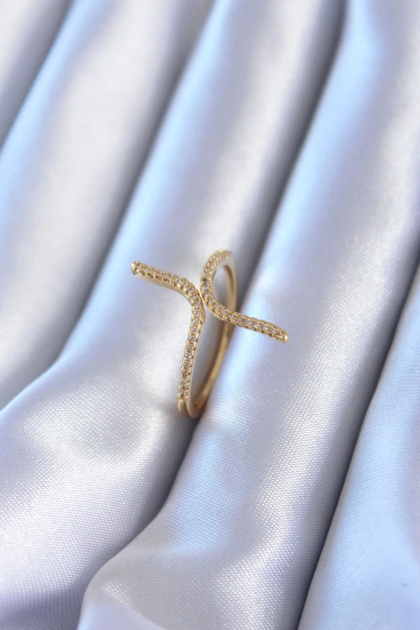 Gold Renk Zirkon Taşlı Kadın Yüzük - TJ-BYK2754 ürün görseli 1