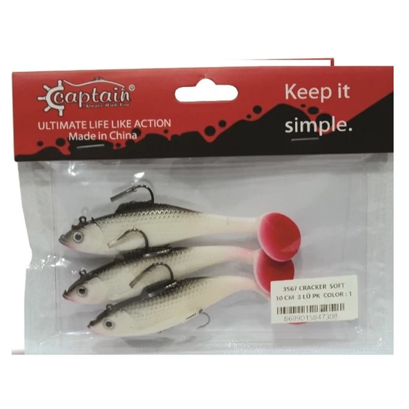 Captain 3567 Cracker Soft 10cm 18gr Levrek Turna Silikonu 3'lü Set Suni Yem Balık - 5
