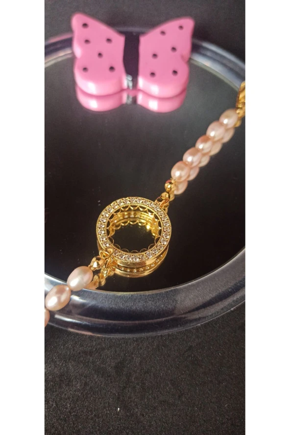 İnci Mode 24k Altın Kaplama Gerçek İnci Çeyrek Altın İçin Çerçeve Tasarım Bileklik ürün görseli