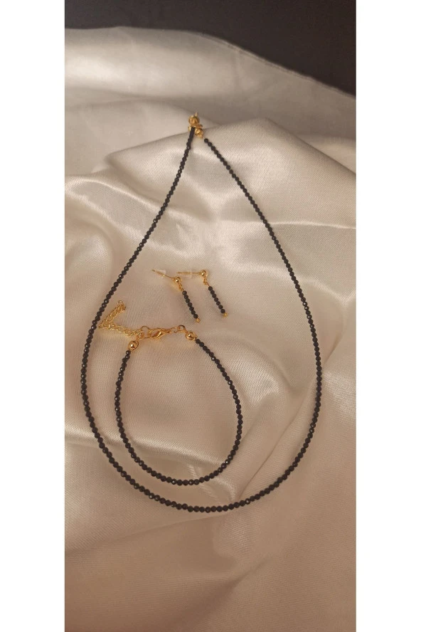 İnci Mode 24k Altın Kaplama Gerçek Spinal Özel Kesim Tasarım Kolye Bileklik Küpe Set Takım - 2