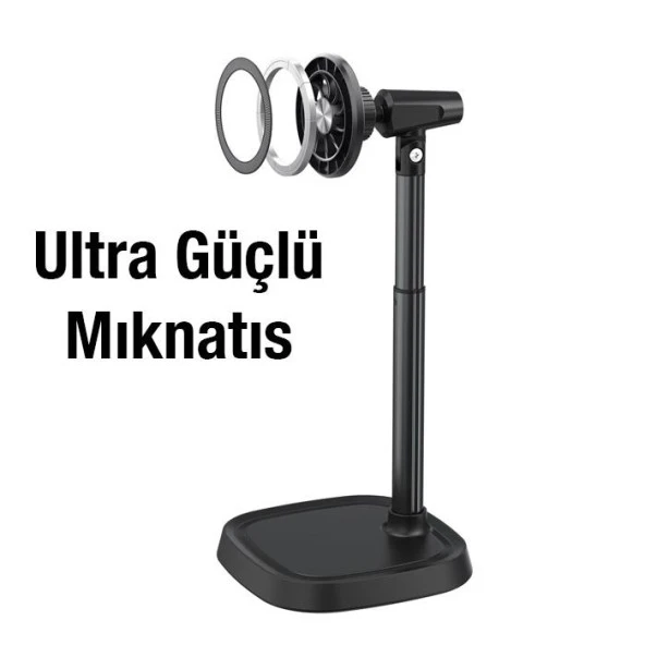 Polham Masaüstü ve Torpido Üstü Magsafeli Telefon Tutucu, Yükseklik Ayarlı 360 Derece Dönebilen Telefon Tututucu - 3