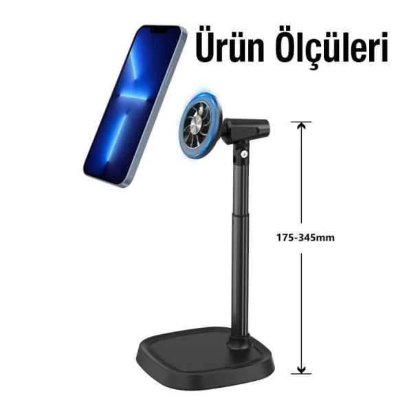 Polham Masaüstü ve Torpido Üstü Magsafeli Telefon Tutucu, Yükseklik Ayarlı 360 Derece Dönebilen Telefon Tututucu - 5