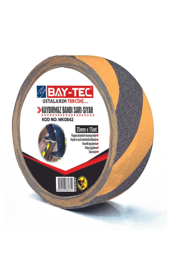 BAY-TEC KAYDIRMAZ BANDI SARI-SİYAH   50mmx15m