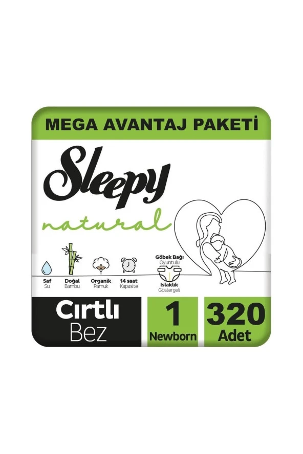 Sleepy Natural Bebek Bezi Mega Avantaj Paketi 1 Numara 2-5 Kg 320 Adet + Islak Mendil