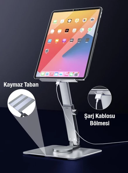 Polham Ultra Sağlam Alüminyum Kaydırmaz Tabanlı Masa Üstü Tablet Standı, Yükseklik ve Açı Ayarlı - 5