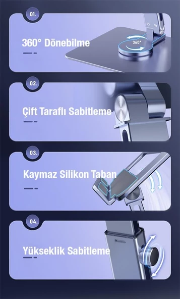 Polham Ultra Sağlam Alüminyum Kaydırmaz Tabanlı Masa Üstü Tablet Standı, Yükseklik ve Açı Ayarlı - 8