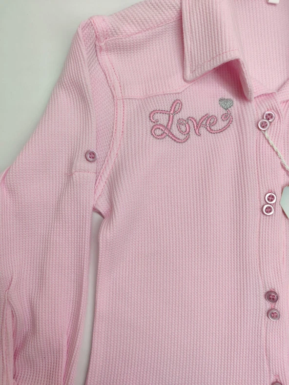 Kız Çocuk Love Nakışlı Uzun Kollu Gömlek - 2