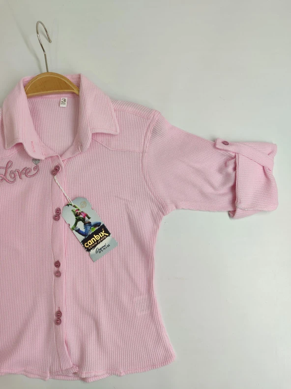 Kız Çocuk Love Nakışlı Uzun Kollu Gömlek - 3