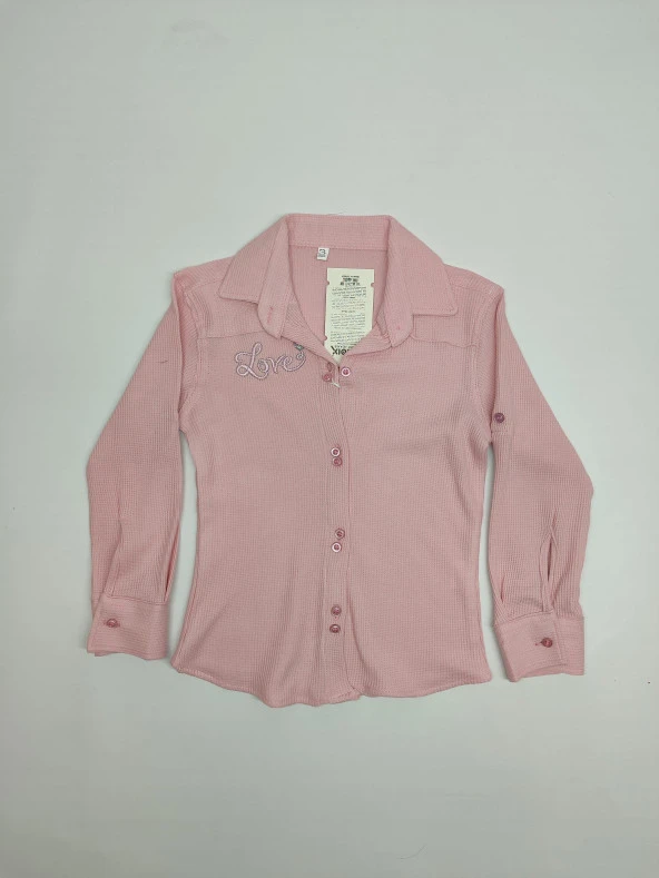 Kız Çocuk Love Nakışlı Uzun Kollu Gömlek - 4