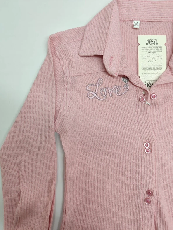 Kız Çocuk Love Nakışlı Uzun Kollu Gömlek - 5