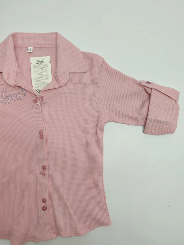 Kız Çocuk Love Nakışlı Uzun Kollu Gömlek - 6