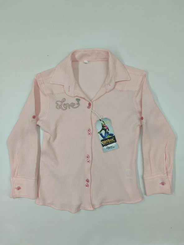 Kız Çocuk Love Nakışlı Uzun Kollu Gömlek - 7