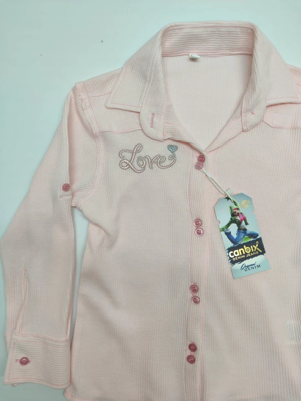 Kız Çocuk Love Nakışlı Uzun Kollu Gömlek - 8