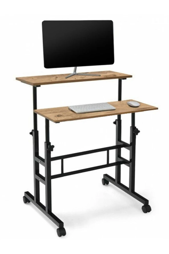 Sekizincicaddedizayn Yükseklik Ayarlı Bilgisayar/Laptop Ve Çalışma Masası - Çam 80X60 (Tekerli) Oval Kenar
