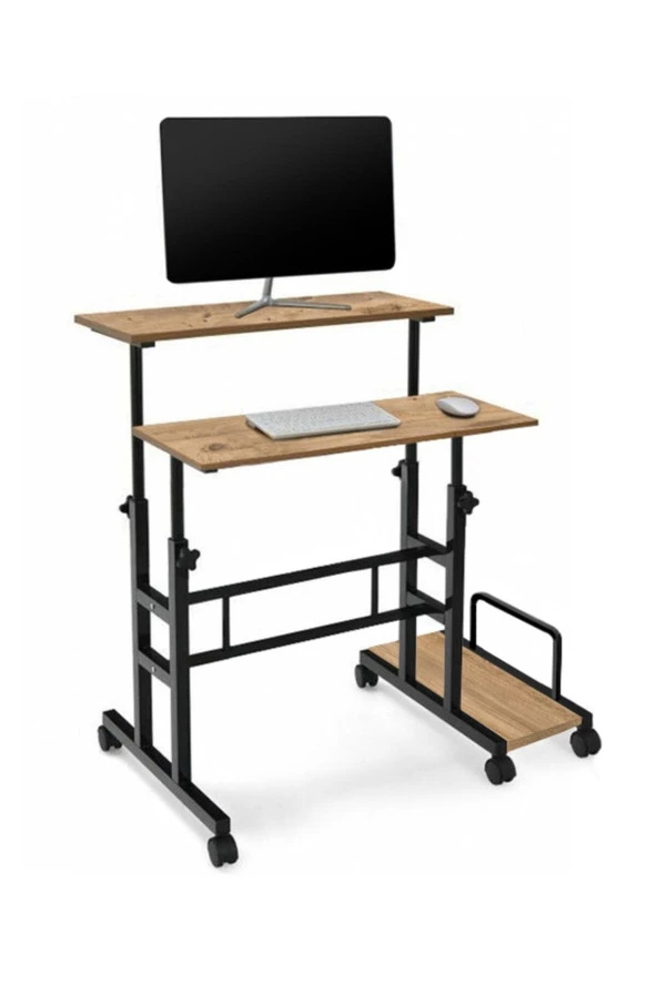 servetavcı Yükseklik Ayarlı Bilgisayar/Laptop Ve Çalışma Masası - Atlantik Çam 80X60 (Tekerli Ve Kasalıklı)