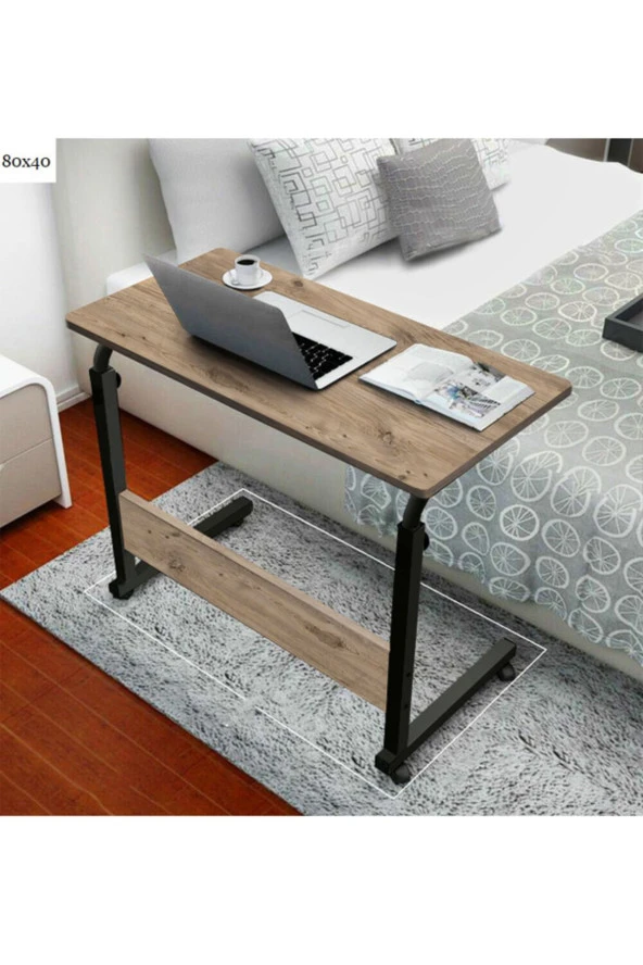 servetavcı Filament Mobilya Yükseklik Ayarlı Çalışma Masası - Ceviz (Tekerli) 80X40 - Oval Kenar