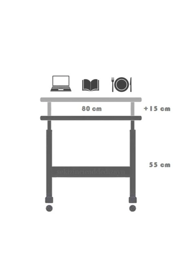 servetavcı Filament Mobilya Yükseklik Ayarlı Çalışma Masası - Ceviz (Tekerli) 80X40 - Oval Kenar - 2