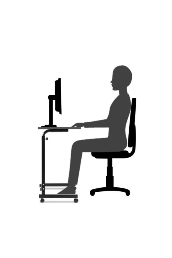 servetavcı Yükseklik Ayarlı Ayakta Ve Oturumda Kullanılabilen Çalışma Masası - Antrasit (Frenli Tekerli) - Resim 2