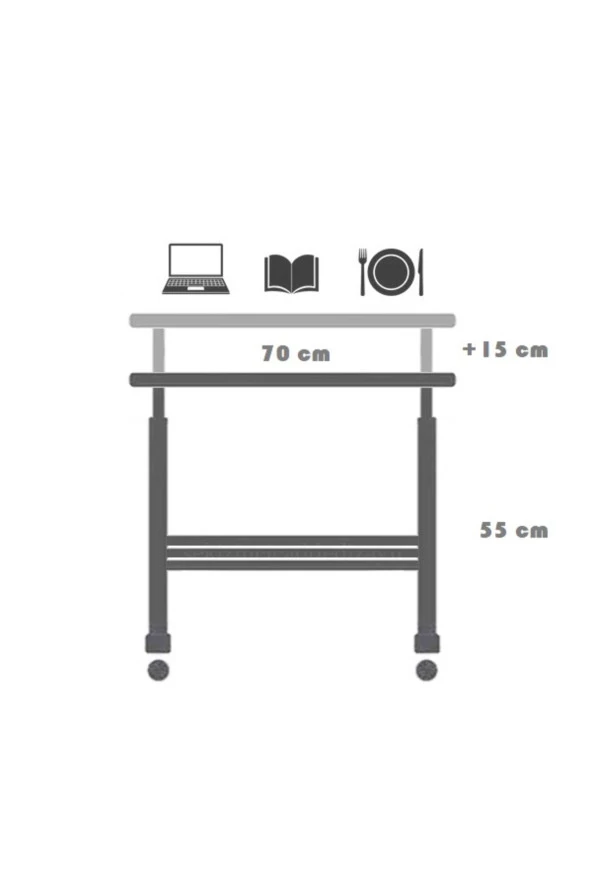 servetavcı Kitaplıklı Ve Yükseklik Ayarlı Laptop Sehpası Ve Çalışma Masası - Ceviz (Tekerli) Oval Kenar - 2