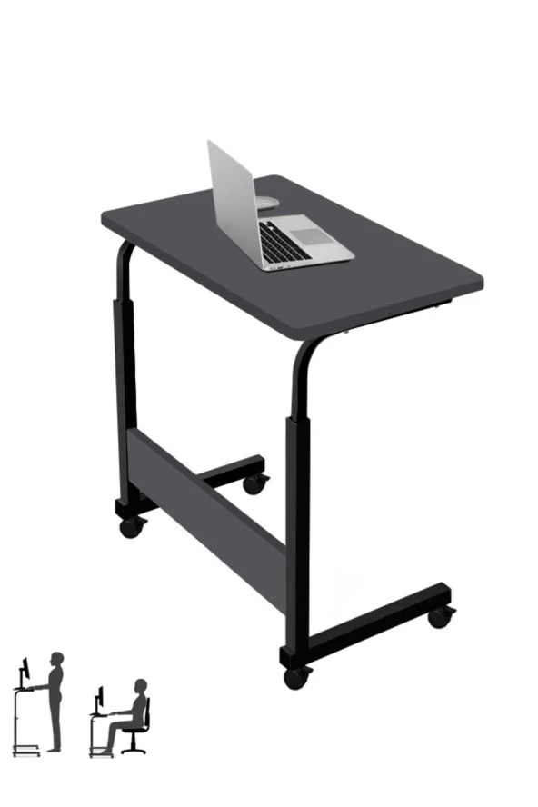 servetavcı Yükseklik Ayarlı Ayakta Ve Oturumda Kullanılabilen Çalışma Masası - Antrasit (Frenli Tekerli) - Resim 3