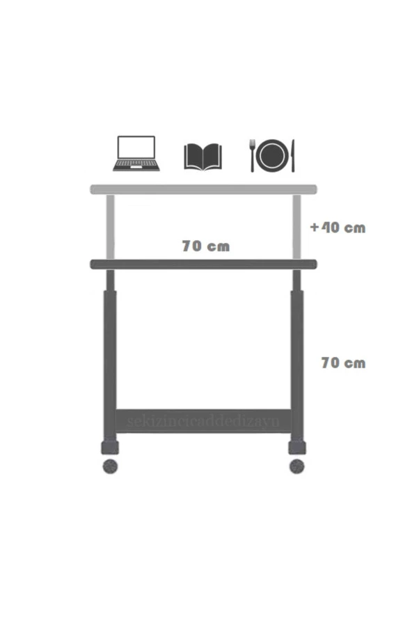servetavcı Yükseklik Ayarlı Ayakta Ve Oturumda Kullanılabilen Çalışma Masası - Antrasit (Frenli Tekerli) - Resim 4