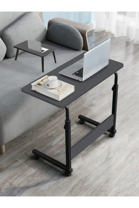 servetavcı Çift Kullanımlı Yükseklik Ayarlı Laptop Sehpası Ve Çalışma Masası - Antrasit (Tekerli)