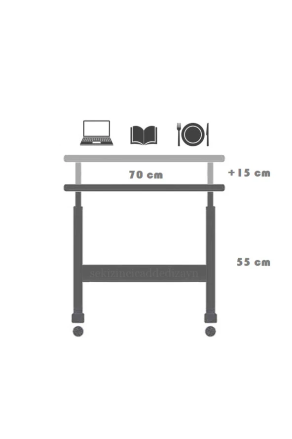servetavcı Yükseklik Ayarlı Laptop Sehpası Ve Çalışma Masası - Beyaz (Tekerli) Oval Kenar - 70X40 - 3