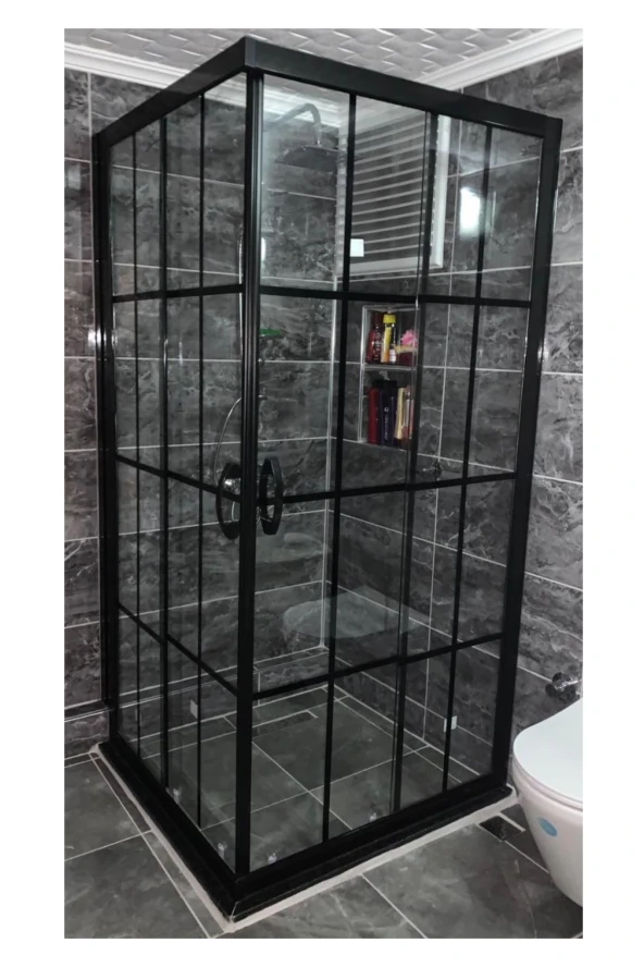 100X100 KÖŞE 5 MM SİYAH KAROLAJLI CAM KABİN H:190 CM