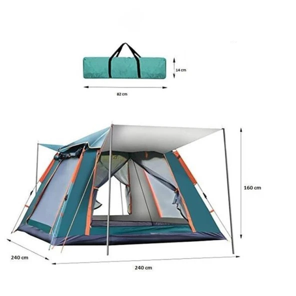 Yek Outdoor 4 Kişilik Tam Otomatik Tenteli Kamp Çadırı 240x240x160 - 2