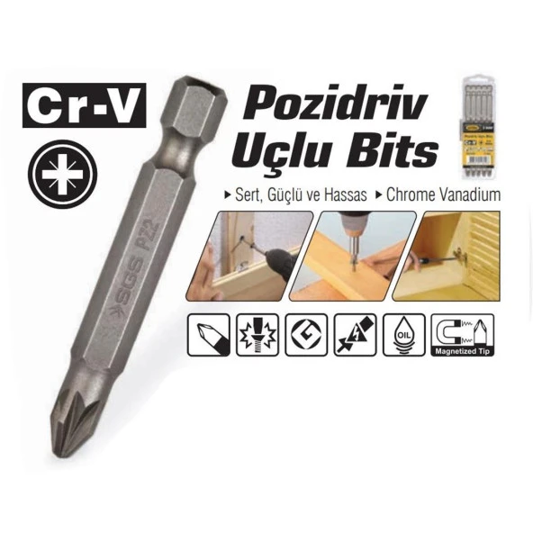 POZİDRİV UÇLU BİTS CRV PZ2 50MM