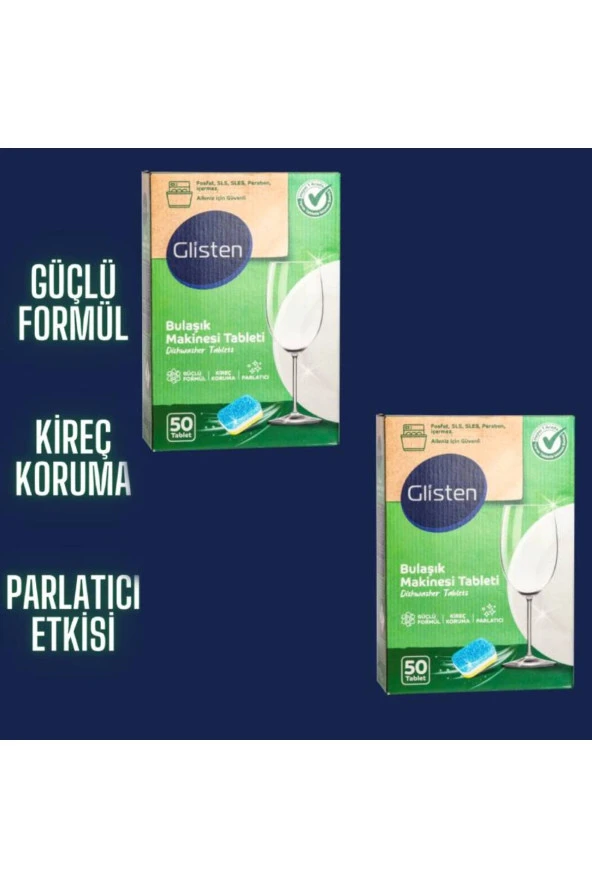 Glisten Bulaşık Makinesi Tableti 100'lü fosfat, Sls, Sles, Pareben Içermez