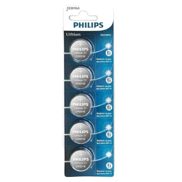 Philips CR2016 3.0 V Lityum Düğme Pil 5 li
