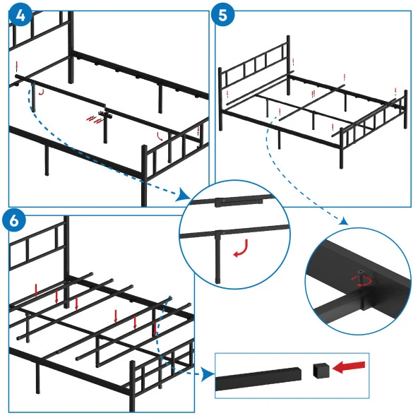 Mobpazar Metal Karyola, Akın Metal Karyola, 150x200 cm Siyah, Ferforje Karyola - 6