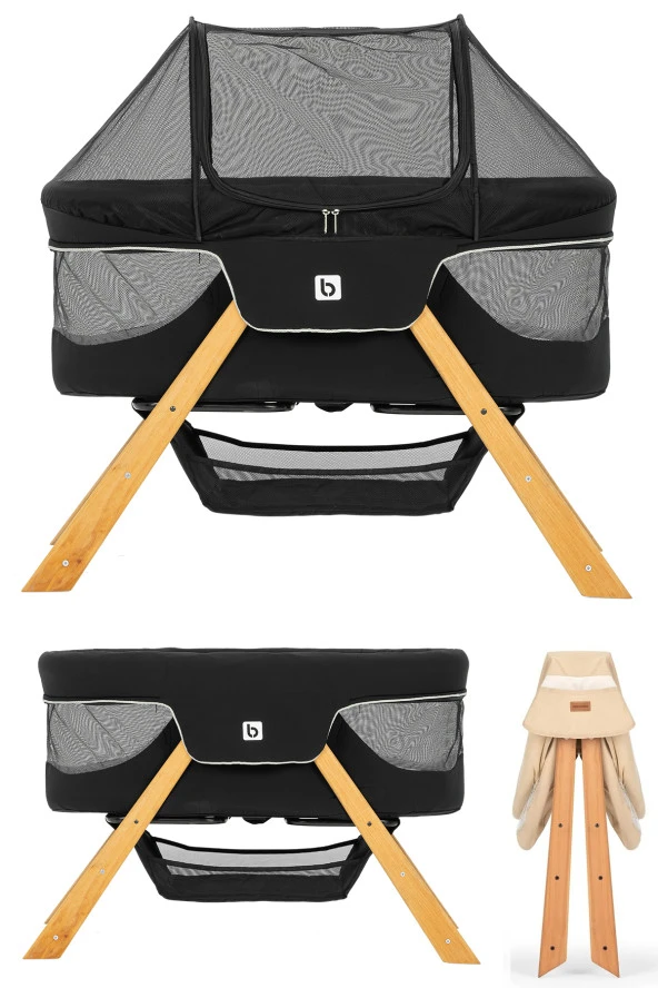 Baby Bushuo Angel Naturel Anne Yanı Park Yatak Katlanır Ahşap Beşik - 2