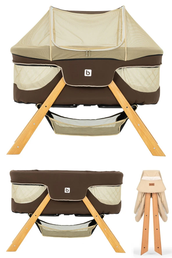 Baby Bushuo Angel Naturel Anne Yanı Park Yatak Katlanır Ahşap Beşik - 3