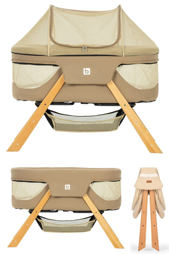 Baby Bushuo Angel Naturel Anne Yanı Park Yatak Katlanır Ahşap Beşik - 4