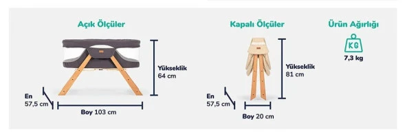 Baby Bushuo Angel Naturel Anne Yanı Park Yatak Katlanır Ahşap Beşik - 10