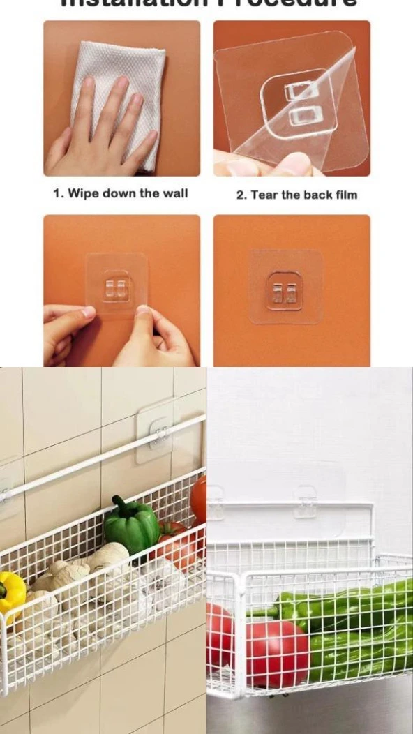 8 Adet Süper Güçlü Şeffaf Çerçeve Askısı Lekesiz Duvar Yapışkanı Mutfak Banyo Raf Tutucu Aksesuarı - 3